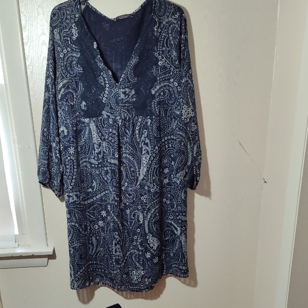 Mango Navy Blue Paisley V-Neck Tunic